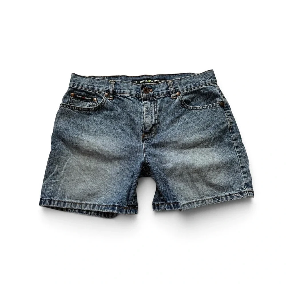 DKNY Jeans Womens Denim Shorts Blue Faded Mid Rise Y2K Size 4